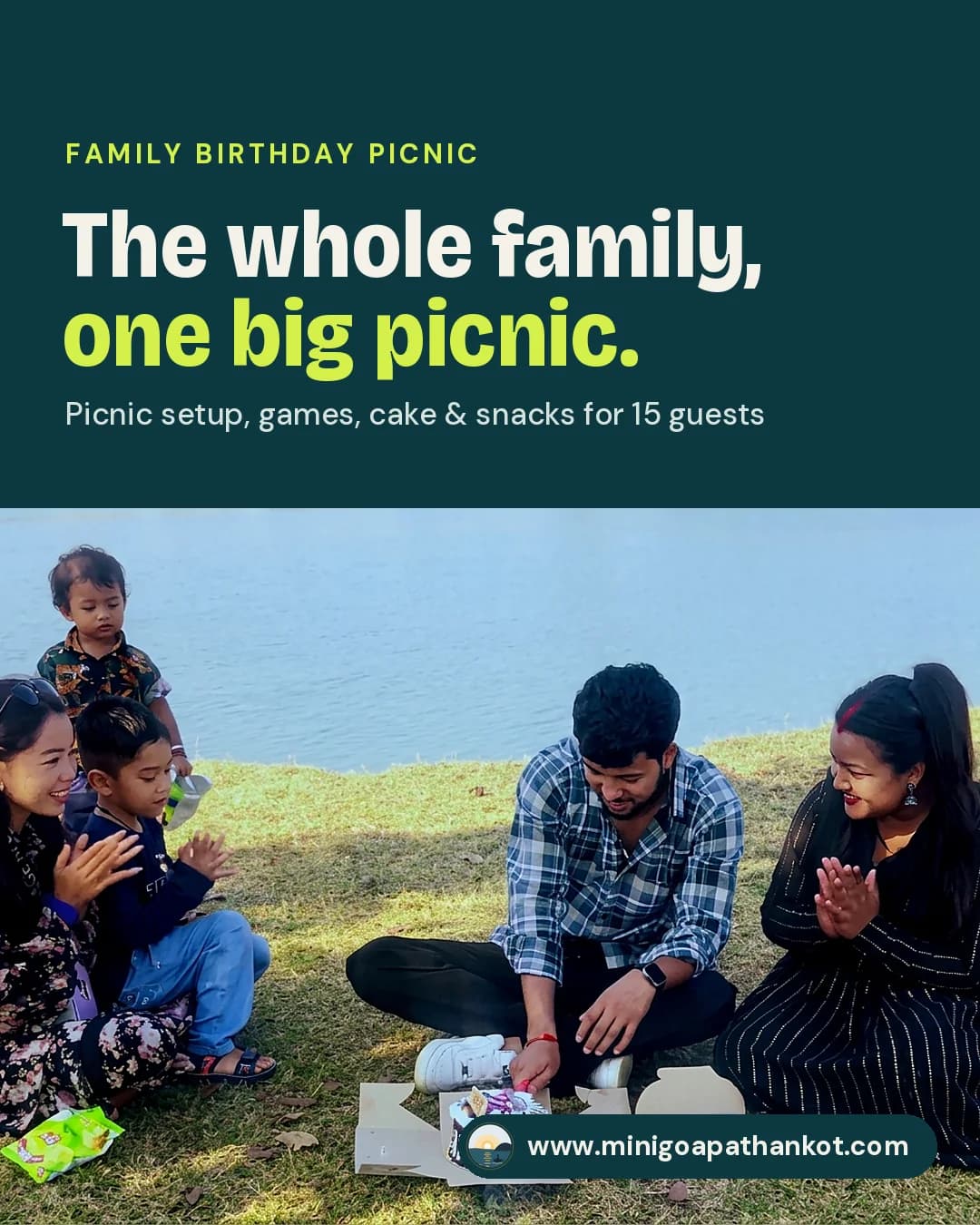 Family Birthday Picnic — Picnic setup, games, cake & snacks for 15 guests