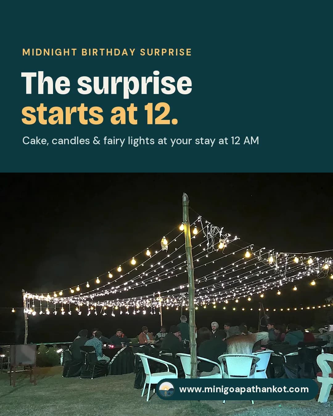 Midnight Birthday Surprise — Cake, candles & fairy lights at your stay at 12 AM