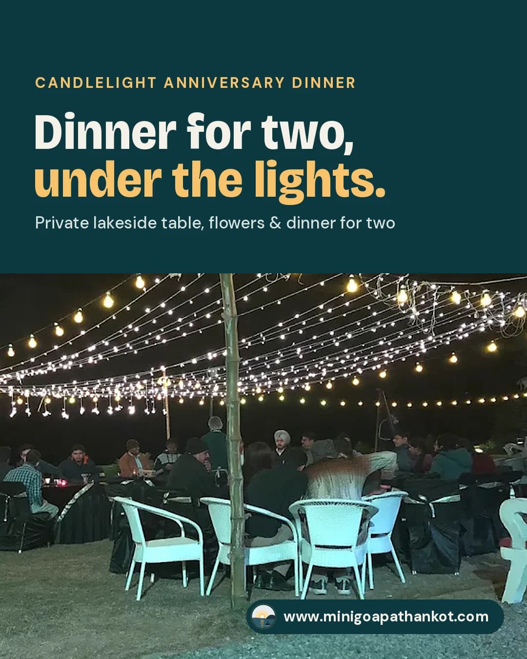 Candlelight Anniversary Dinner — Private lakeside table, flowers & dinner for two