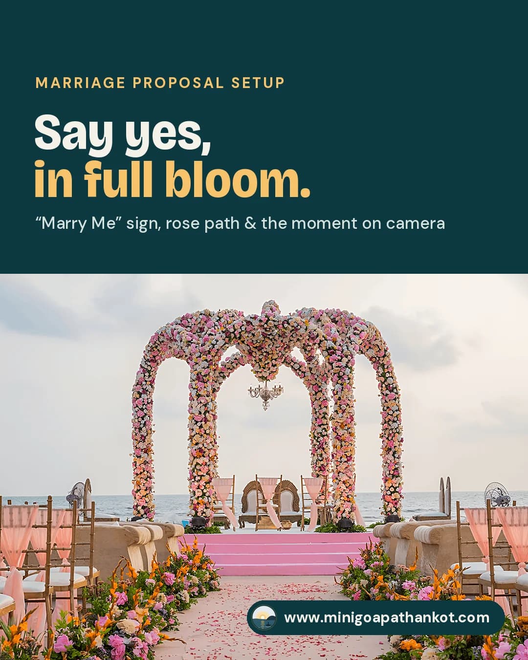 Marriage Proposal Setup — “Marry Me” sign, rose path & the moment on camera